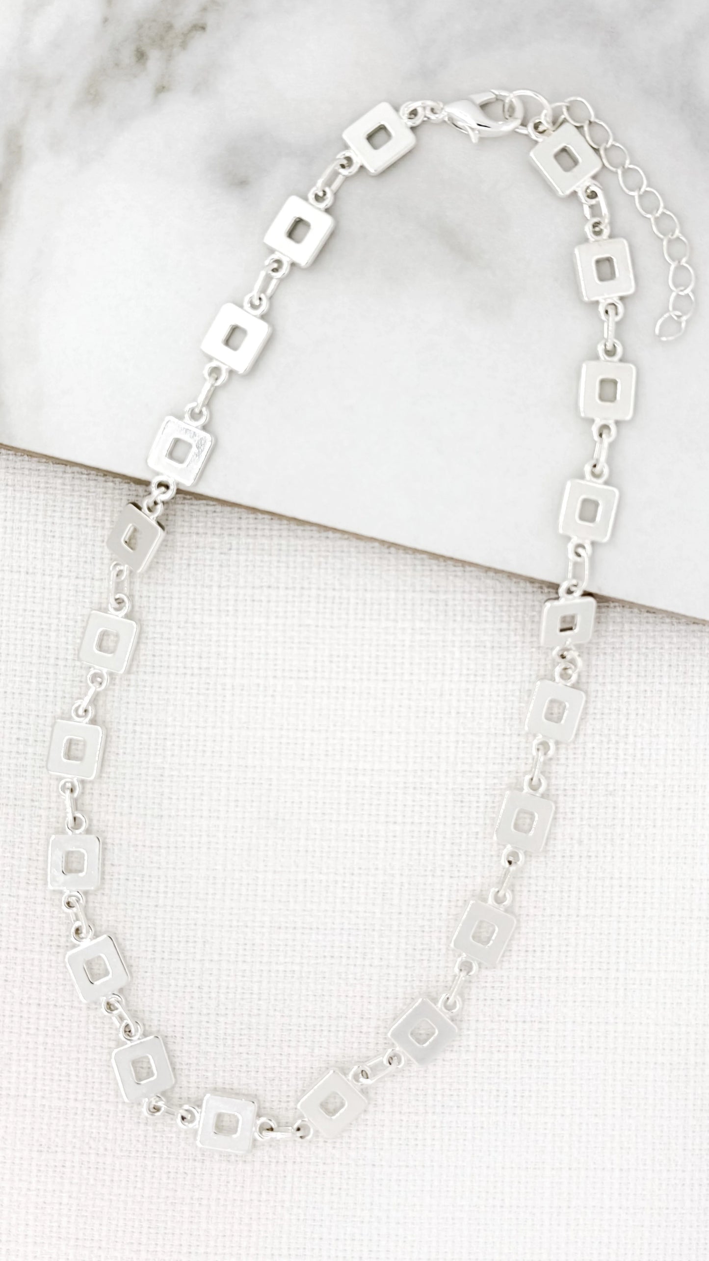 Short silver square link necklace
