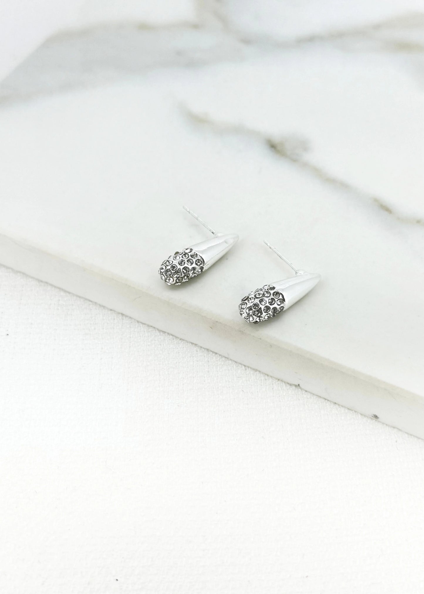 Silver and diamante teardrop earring