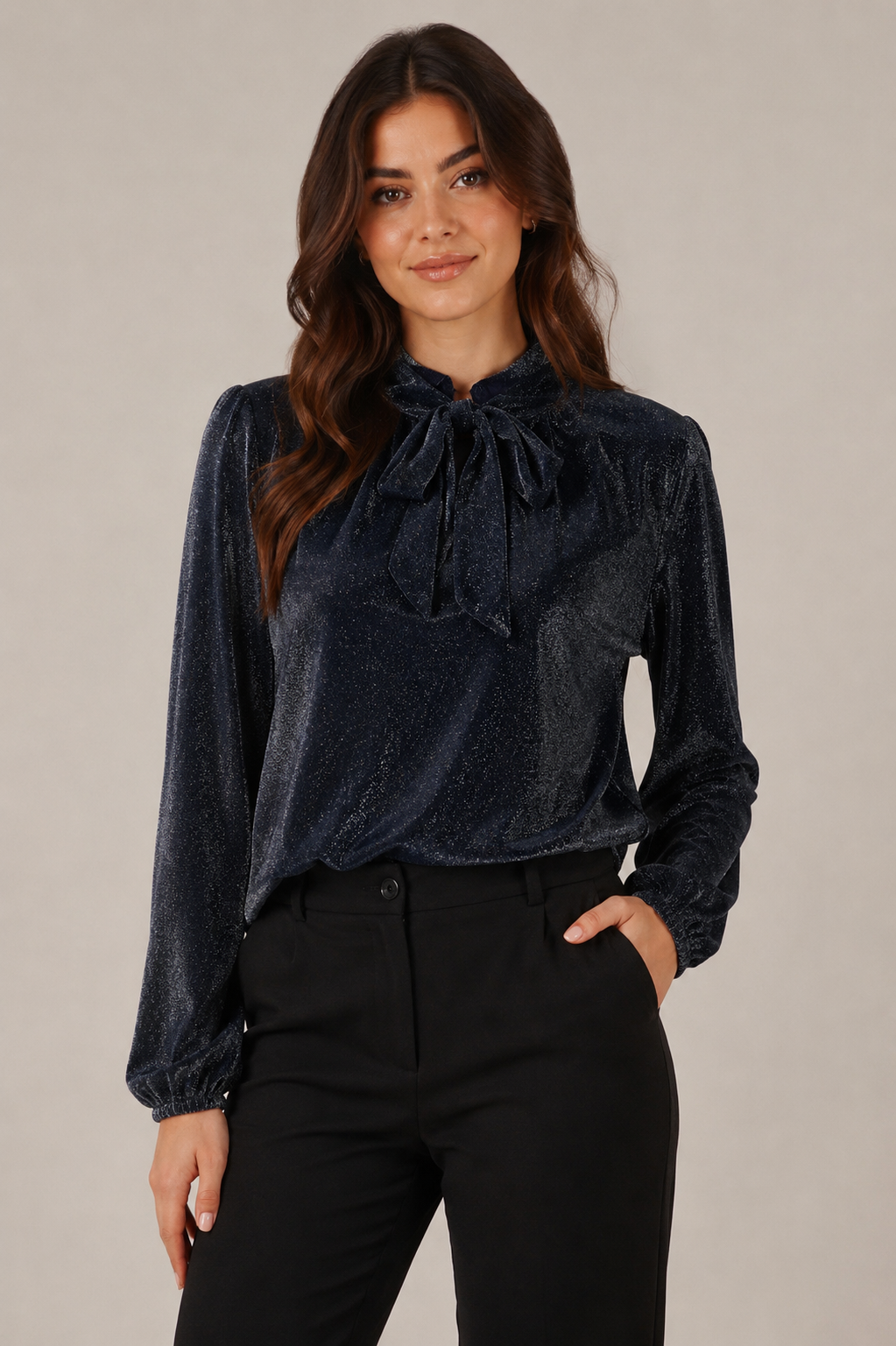Champagne Tie Neck Blouse