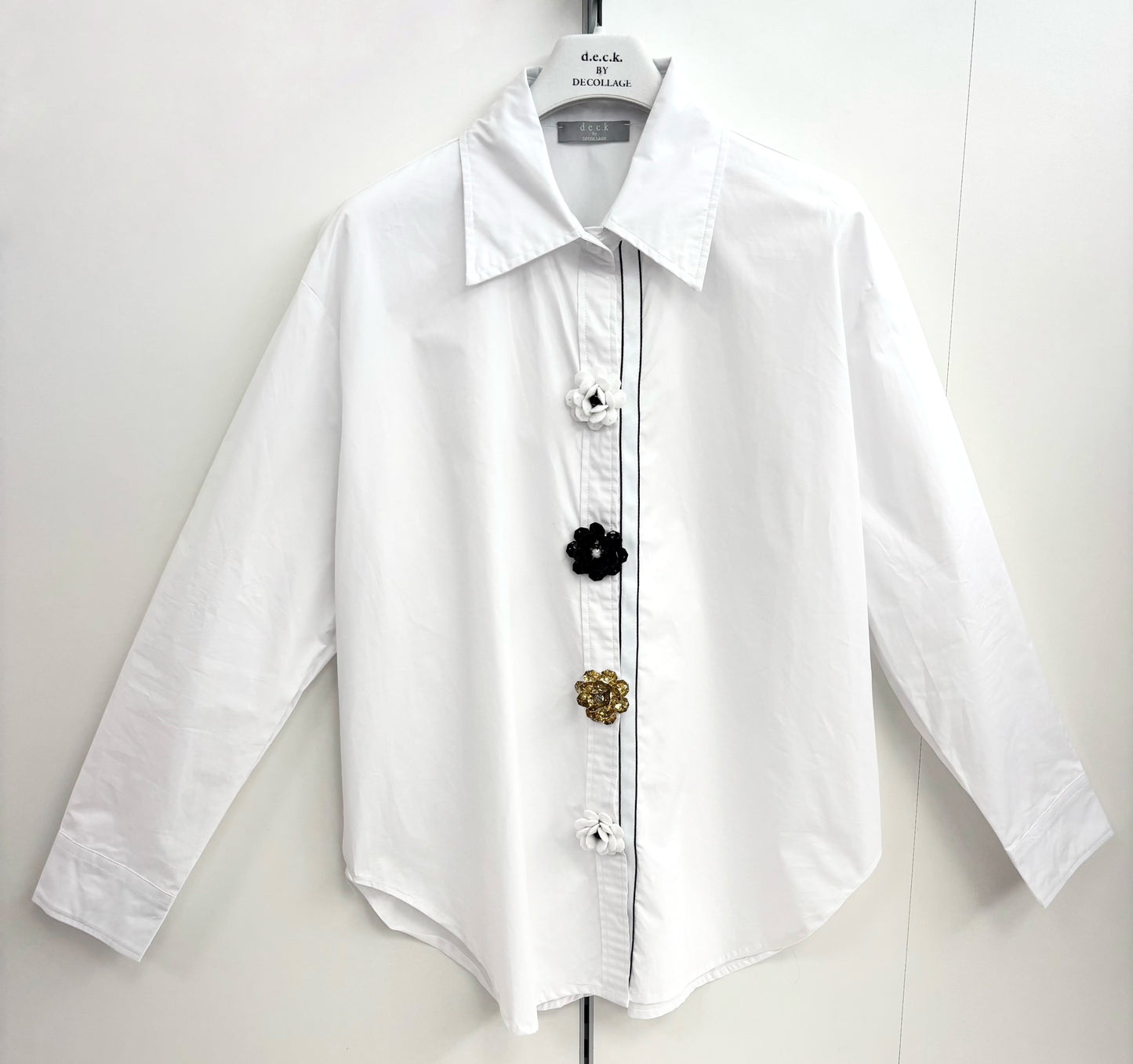 White Floral Button Detail Shirt