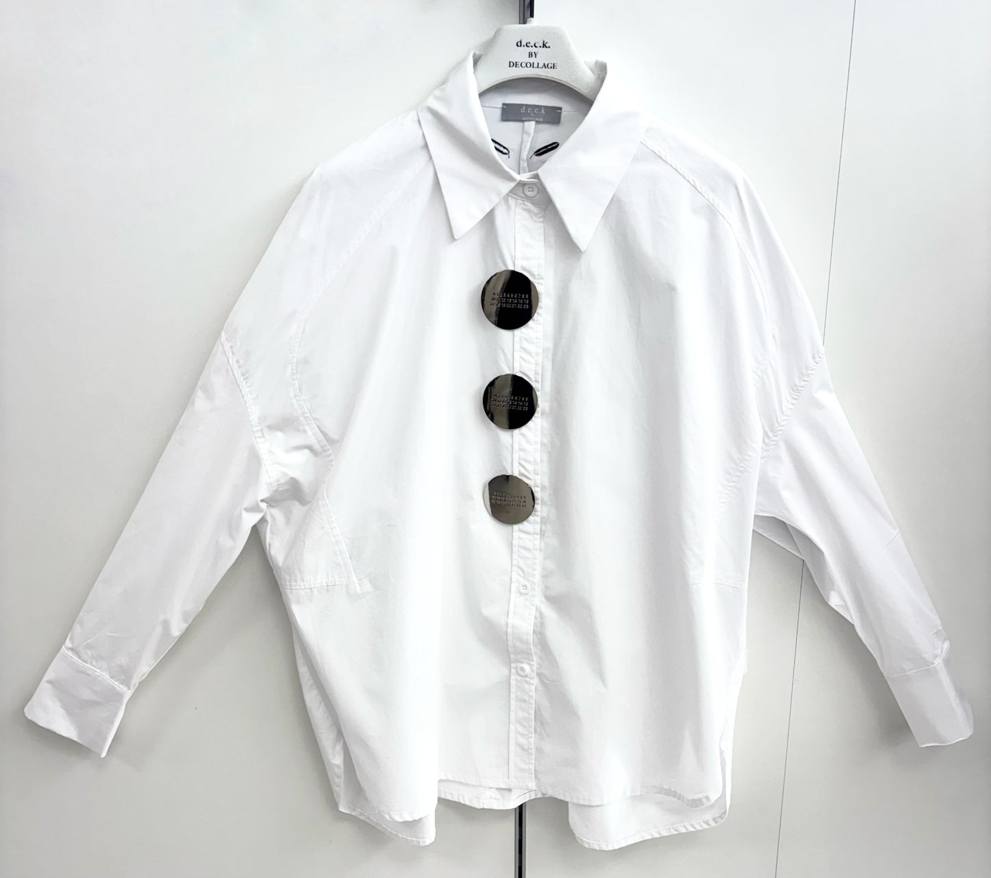 White Statement Button Oversized Shirt