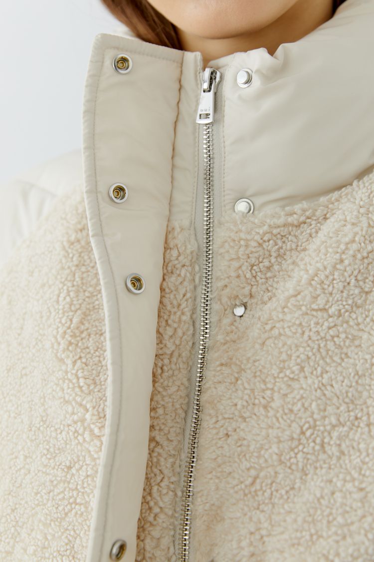 Cream Borg Panel Puffer Jacket