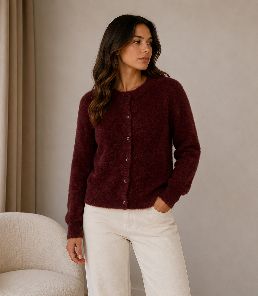 Burgundy Fluffy Knit Cardigan