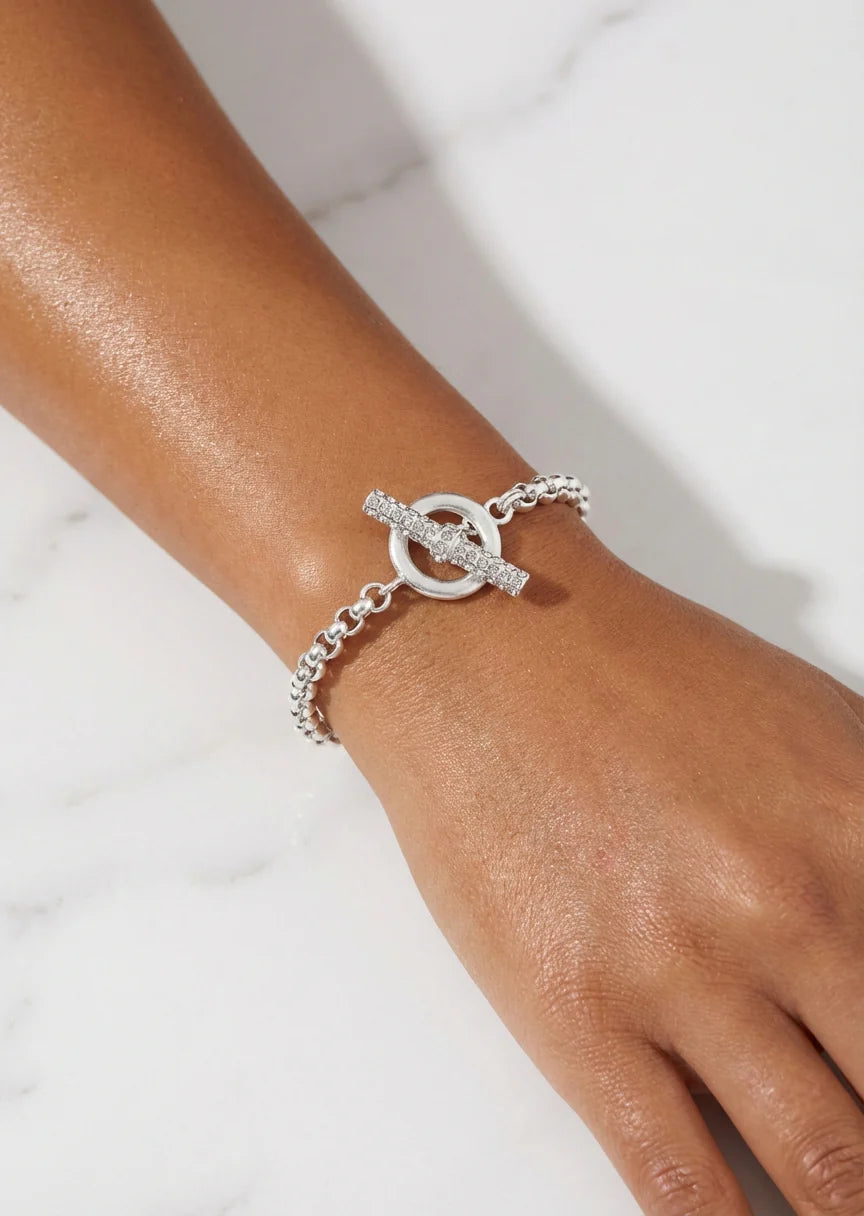 Silver bracelet with diamante T-bar