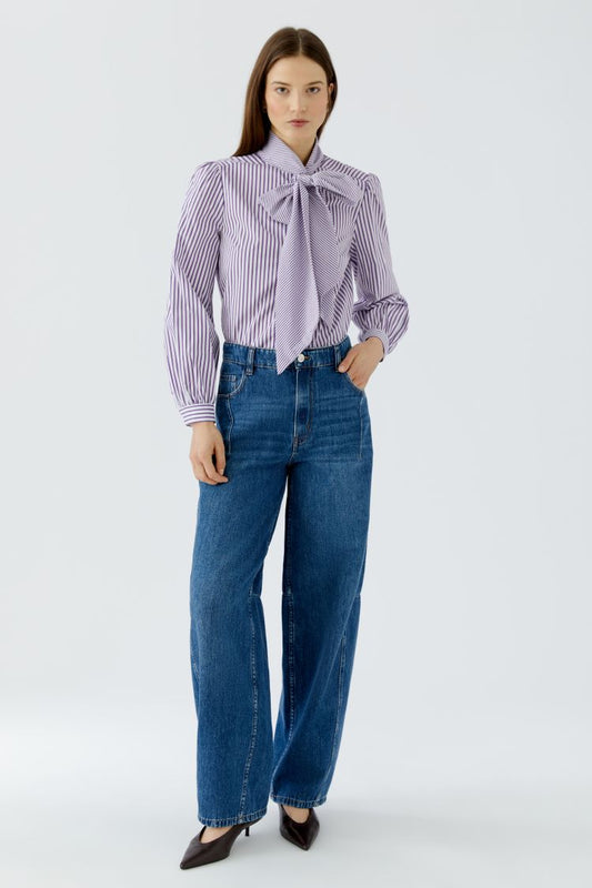 Lilac Stripe Tie Neck Blouse