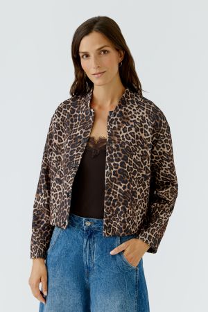 Oui Leopard Print Jacket – Brown & Black
