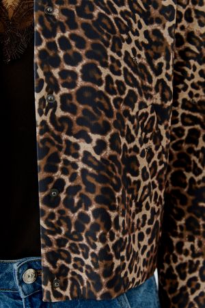 Oui Leopard Print Jacket – Brown & Black