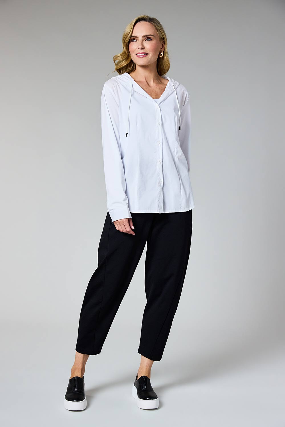White Hooded Button Shirt