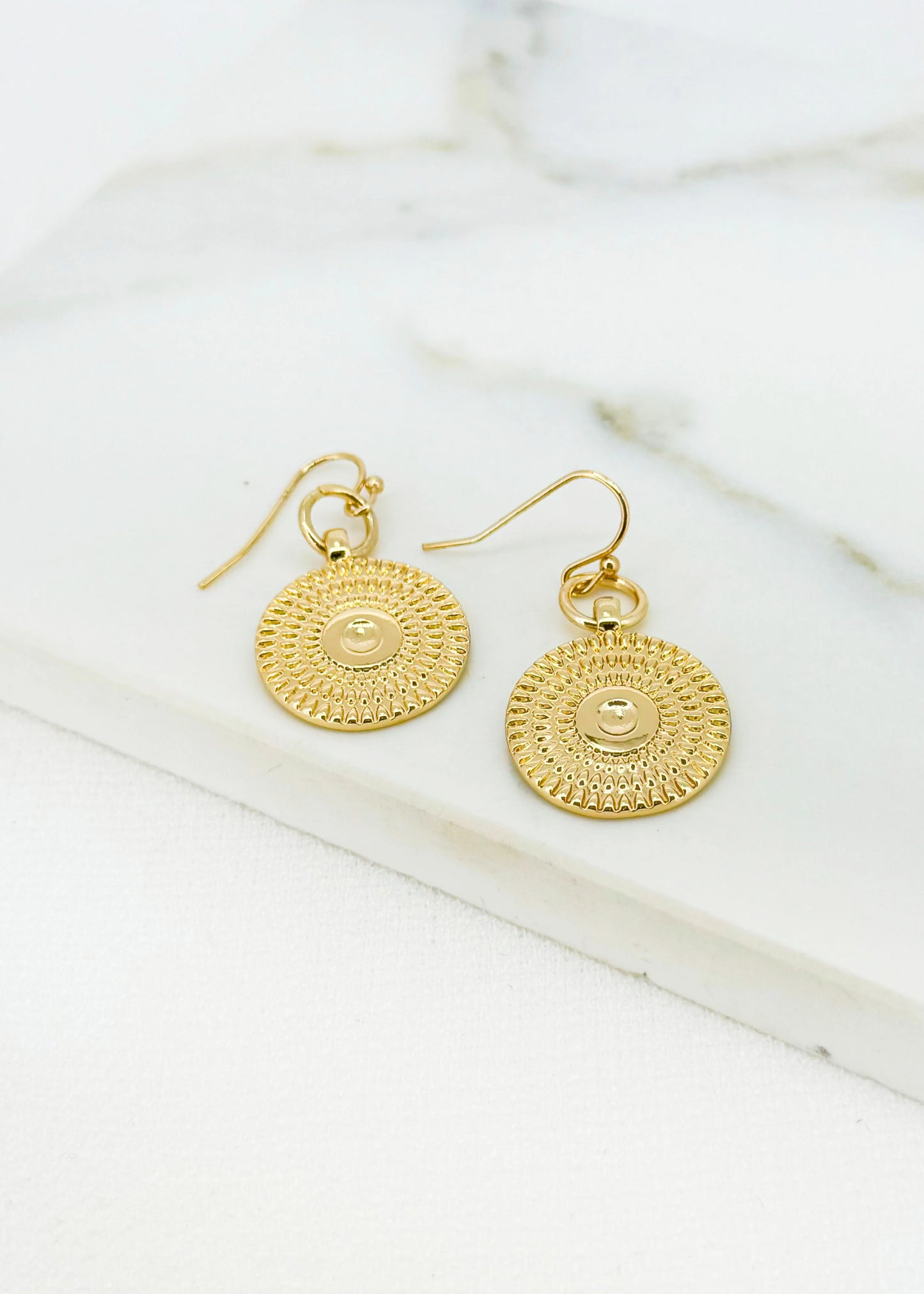 textured circle dropper earring