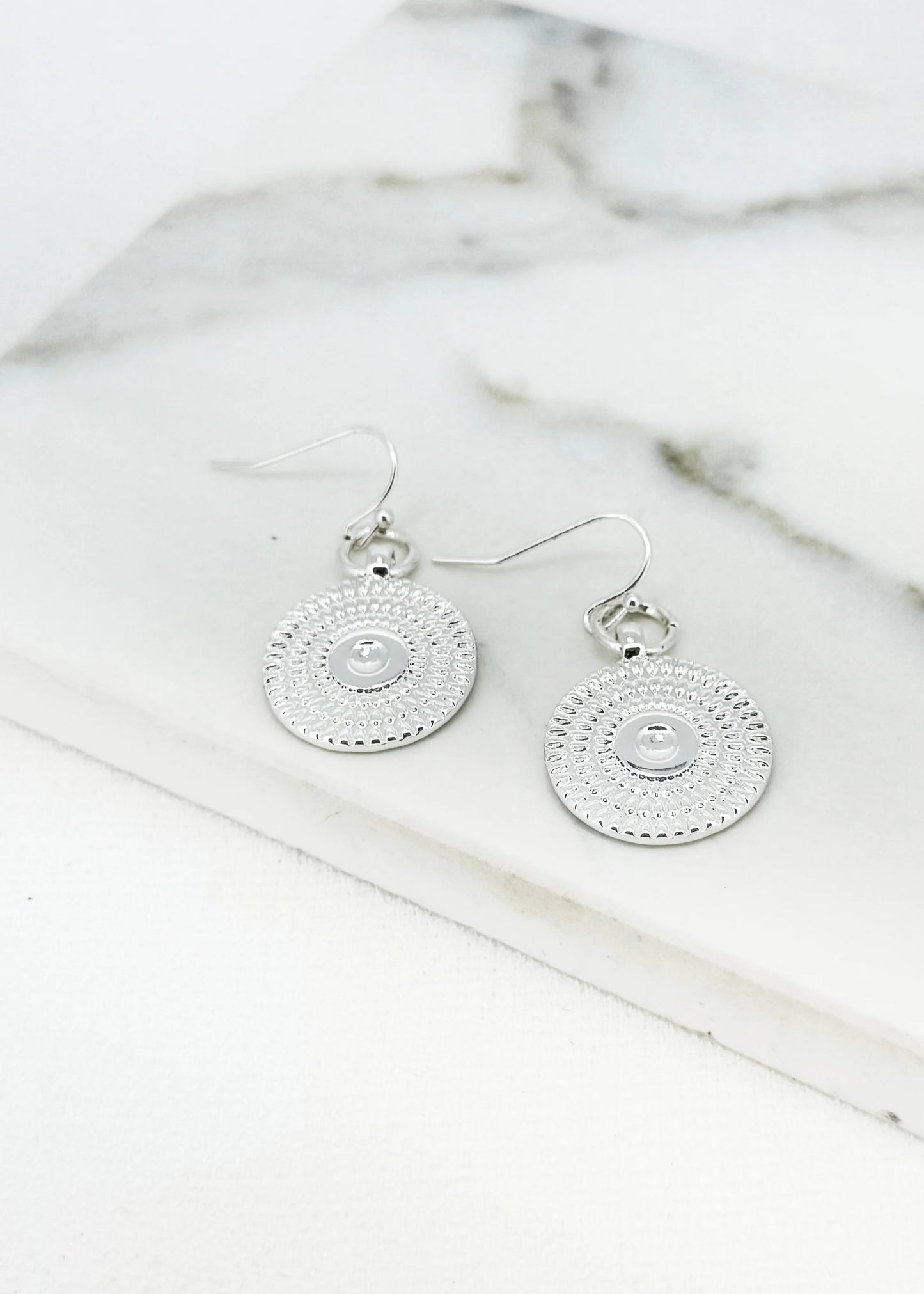 textured circle dropper earring
