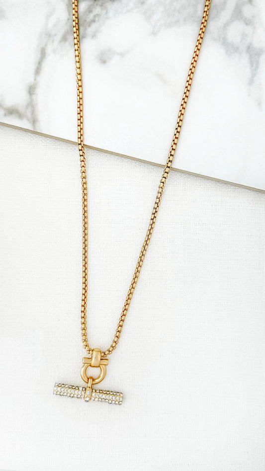 Long  chain with diamante T-bar pendant