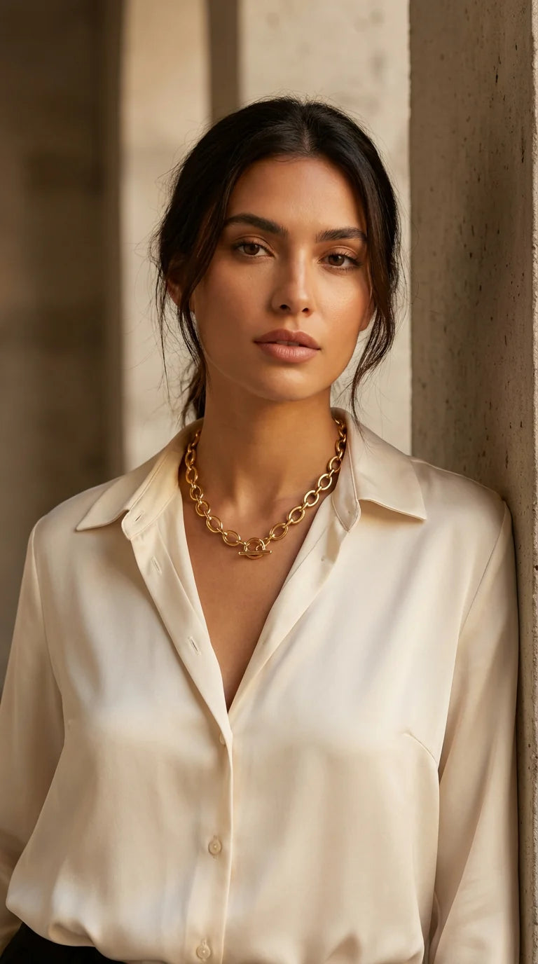 Short gold large oval link necklace