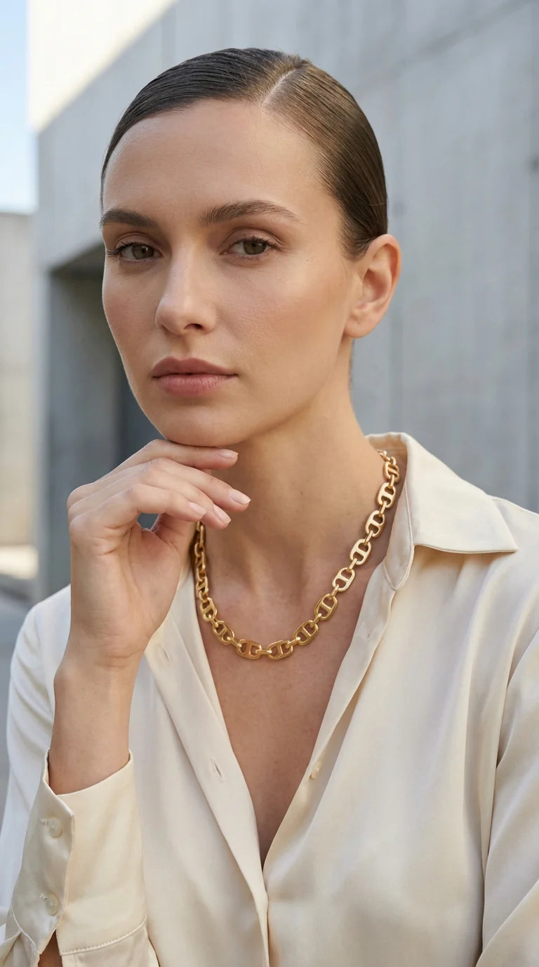Short gold link necklace