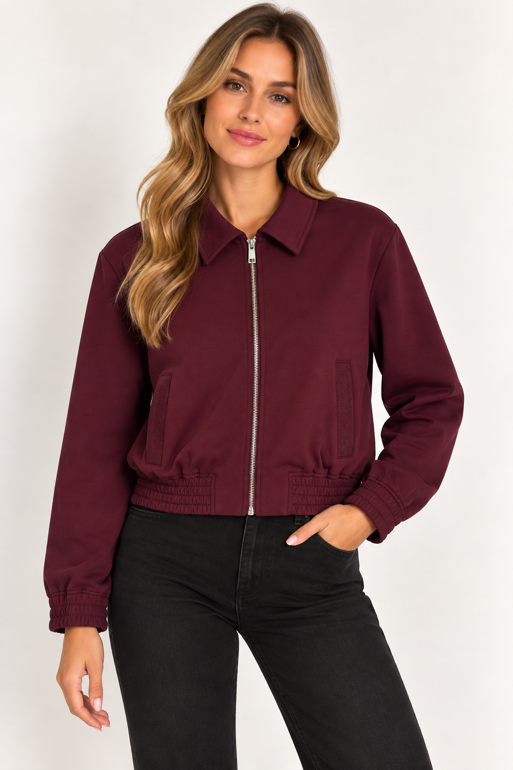 Oui Burgundy Bomber Jacket – Wine