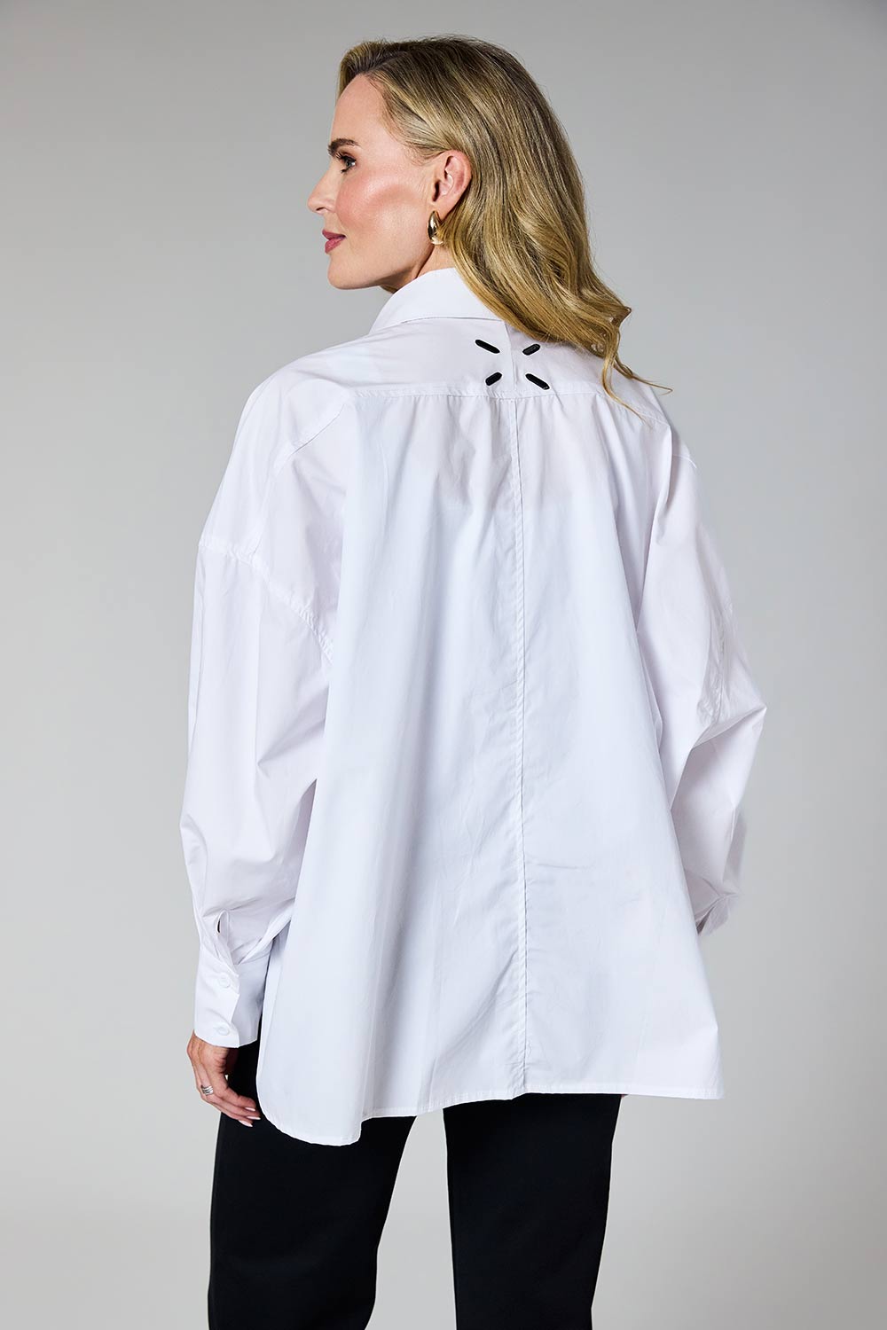 White Statement Button Oversized Shirt