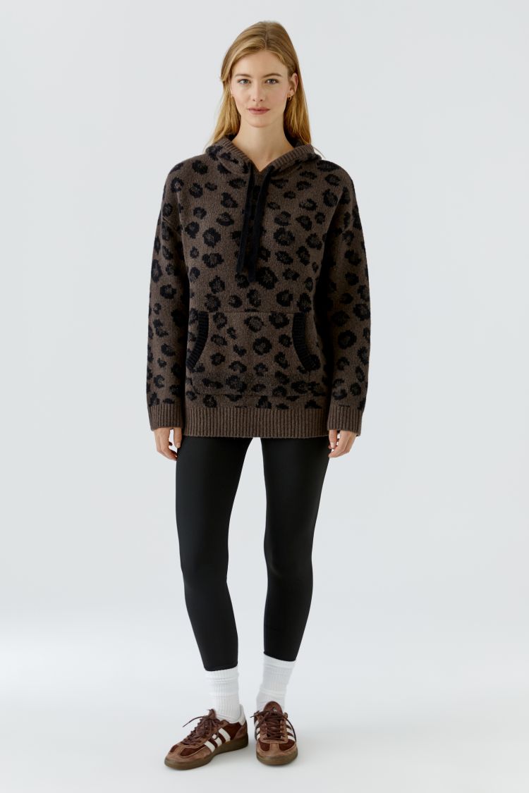 Leopard Print Knit Hoodie