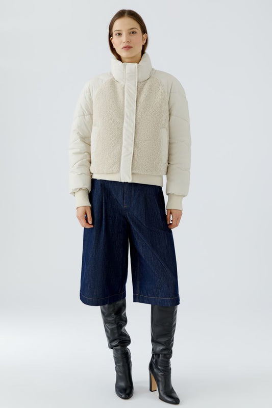 Cream Borg Panel Puffer Jacket