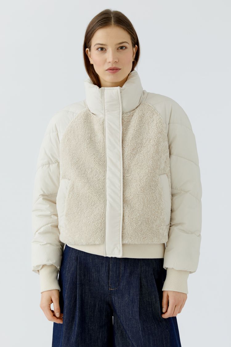 Cream Borg Panel Puffer Jacket