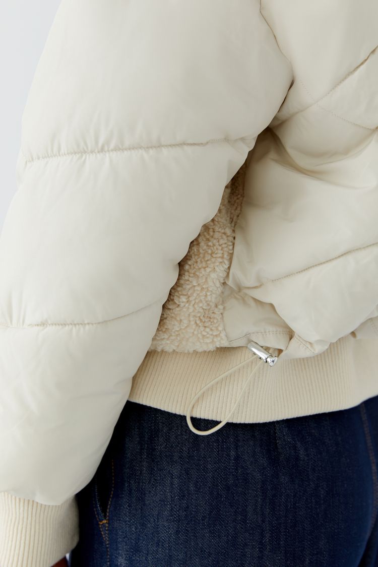 Cream Borg Panel Puffer Jacket