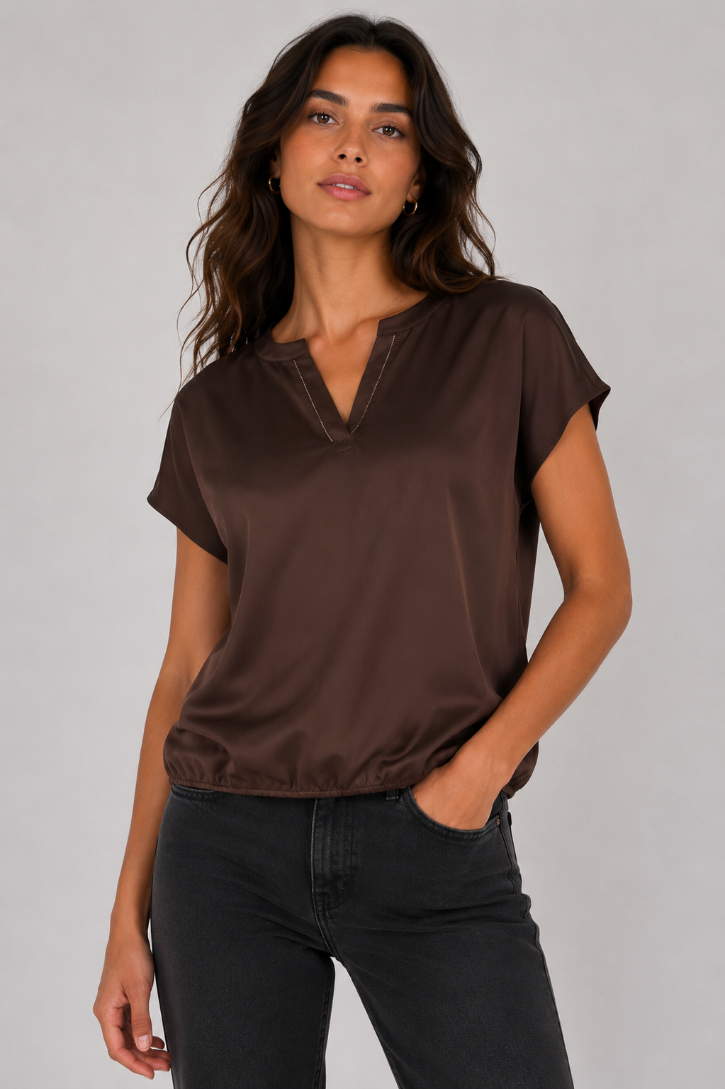 Satin Look Bubble Hem Top