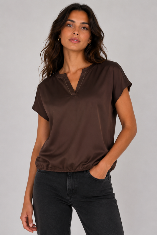 Satin Look Bubble Hem Top