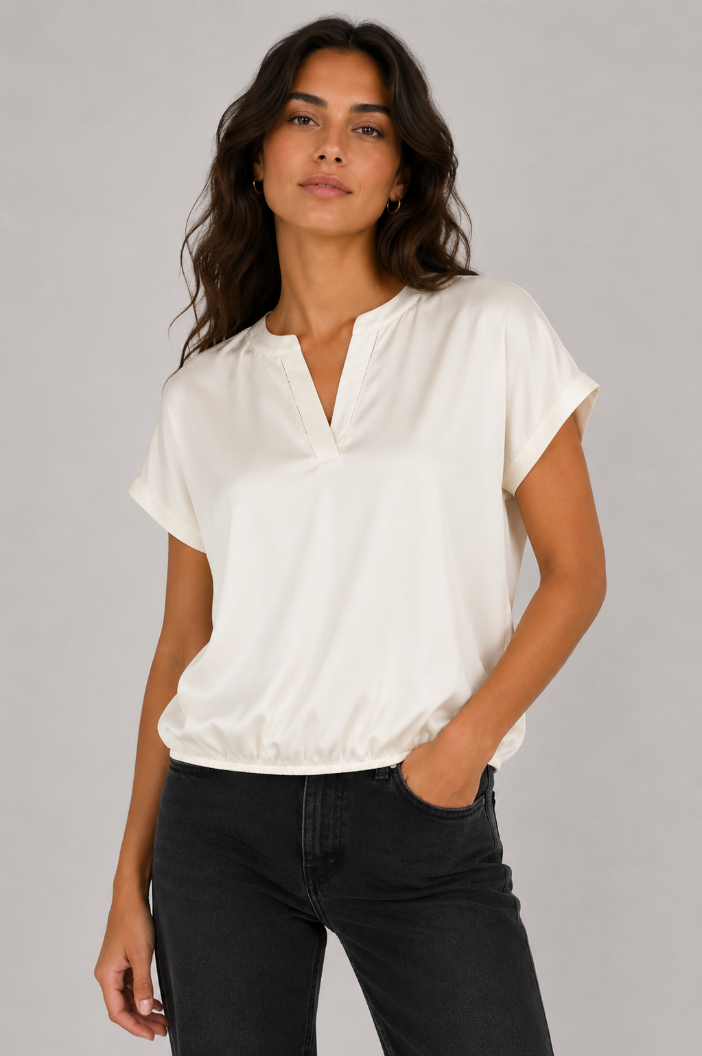 Satin Look Bubble Hem Top