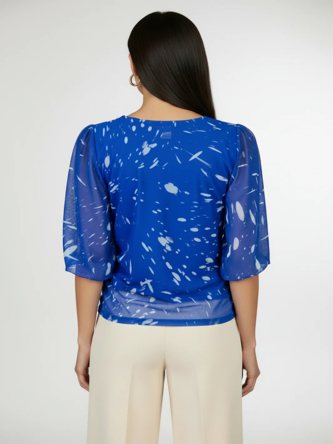 Kate & Pippa Ivy V-Neck Top In Royal Blue Print
