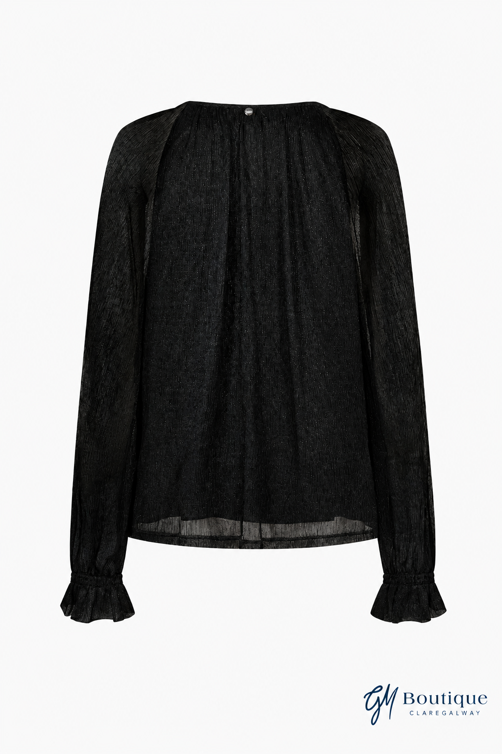 Black Mos Mosh Ximena Glam blouse back view with small navy GM Boutique Claregalway logo at bottom right
