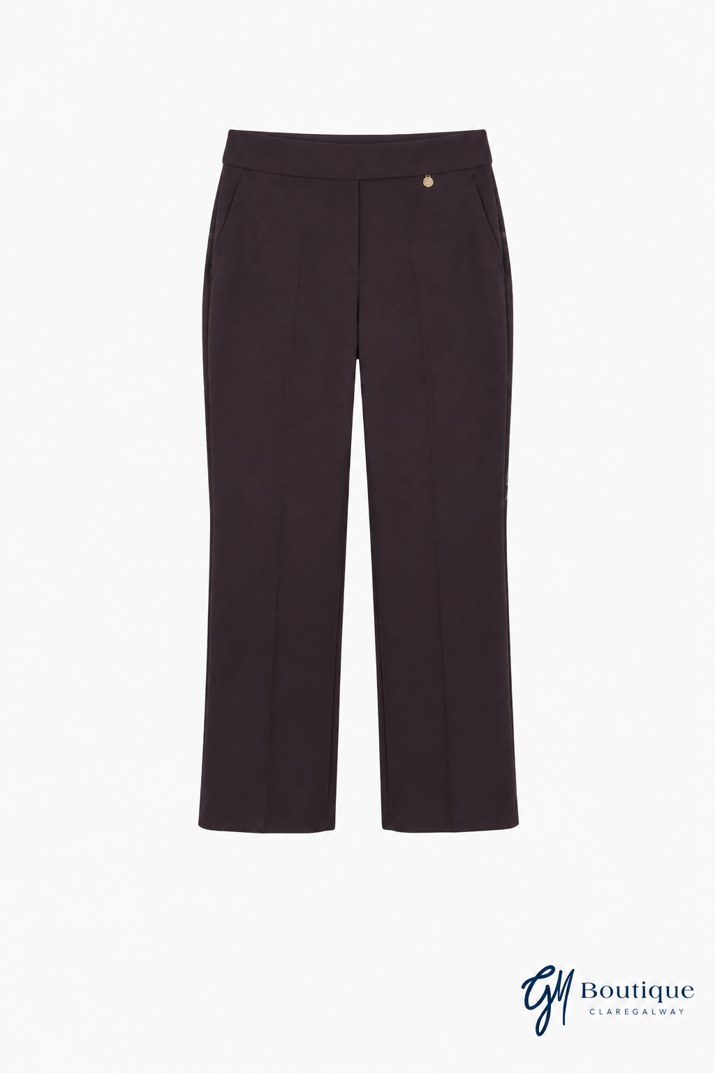 Robell Anna Short Leg Trousers in Toffee dark brown, front view, with small GM Boutique logo at bottom right.