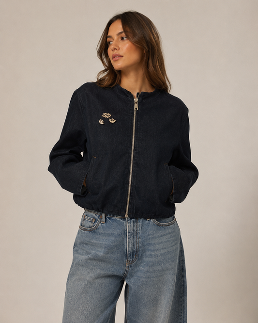 Dark Denim Zip Bomber Jacket