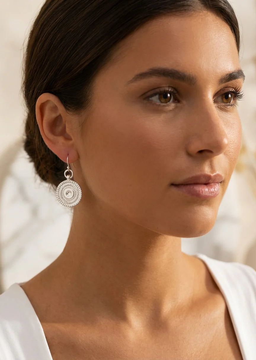 textured circle dropper earring