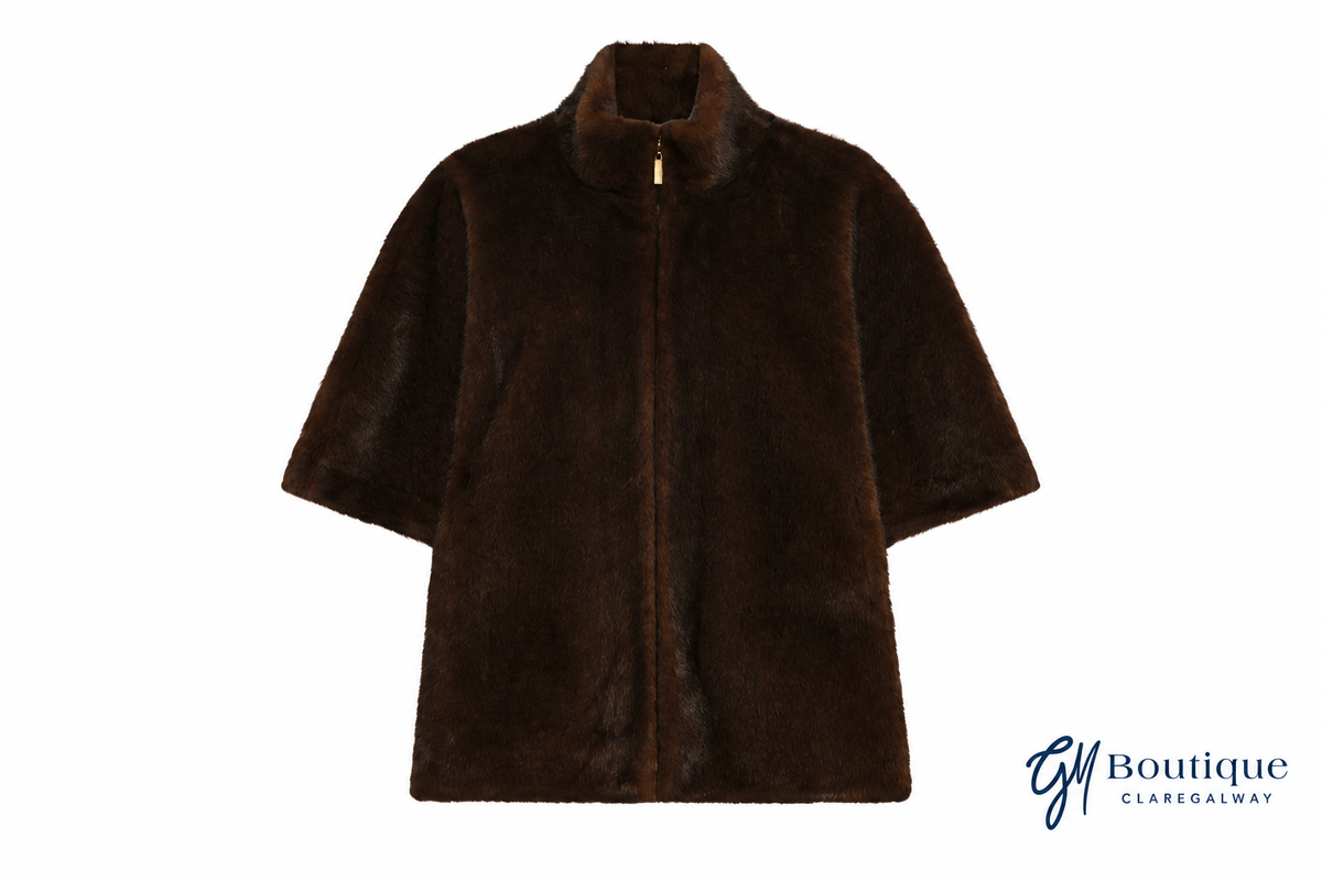 Micha faux fur cape front view with GM Boutique Claregalway logo